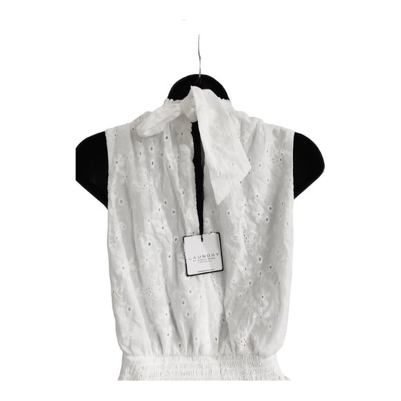 Laundry white eyelet elastic waist tiered neck tie sleeveless dress size 2 new - Picture 8 of 16